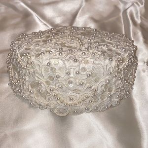Bridal Hairpiece Pillbox Hat with Pearls/Clear Sequins